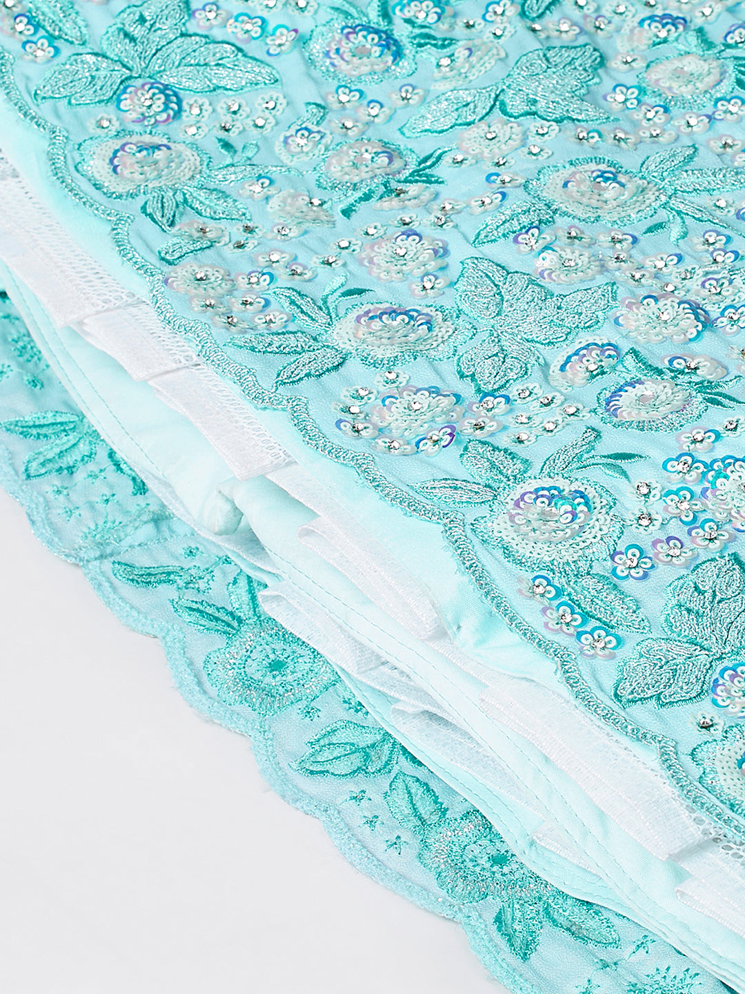 House of Panchhi Turquoise Blue Georgette Sequinse Embroidery Lehenga Choli & Dupatta | Swadesiicart