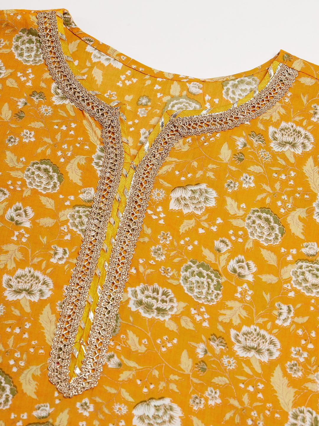 InWeave Women's Yellow Foil Print Gota Straight Kurta - Swadesiicart