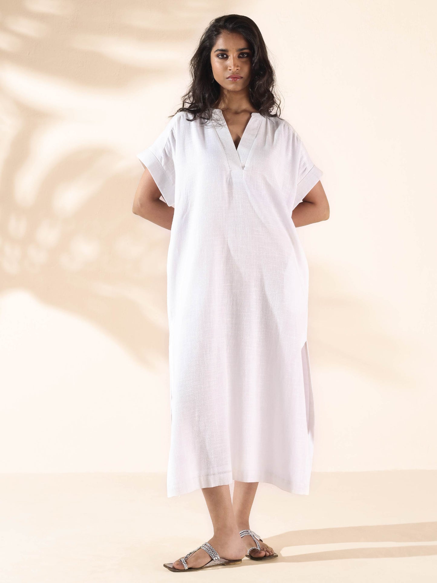 trueBrowns White Cotton Oversized Dress | Swadesiicart