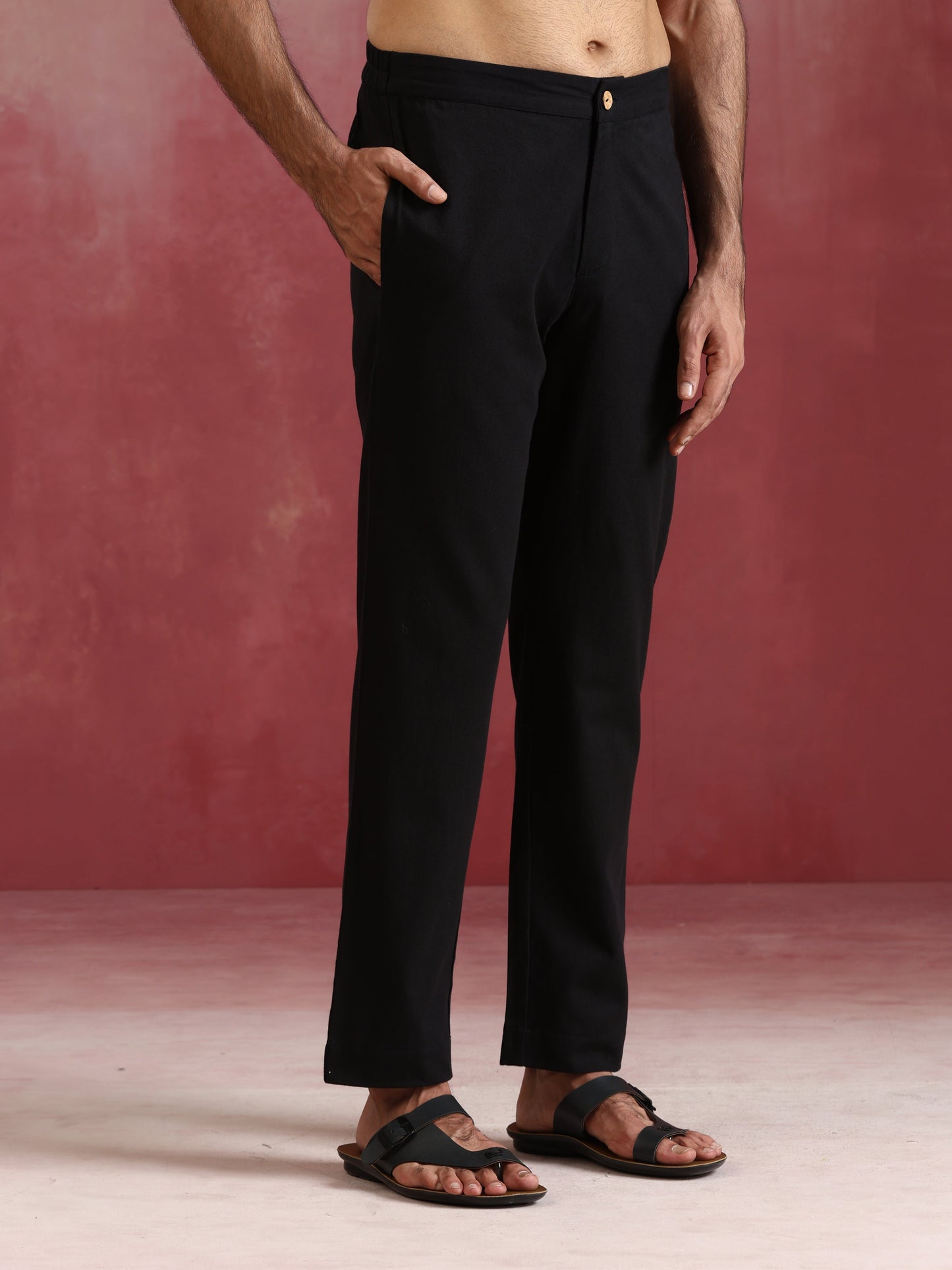 trueBrowns Men's Black Cotton Shirt Collar Stylized Kurta Co-ord set - Swadesiicart