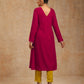 trueBrowns Rani Pink Velvet Embroidered Kurta | Swadesiicart