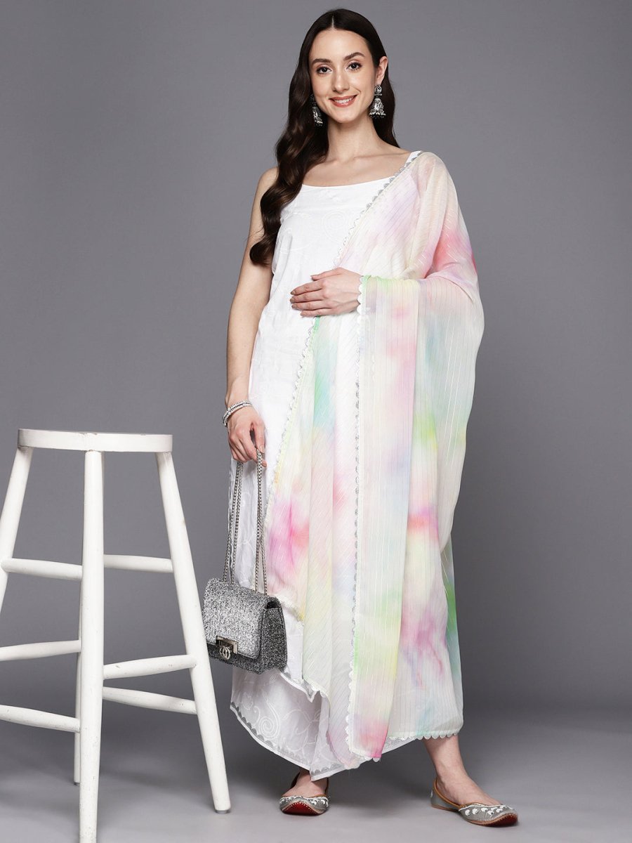 Ahalyaa Floral Embroidered Gotta Patti Pure Cotton Kurta With Palazzos & Dupatta | Swadesiicart