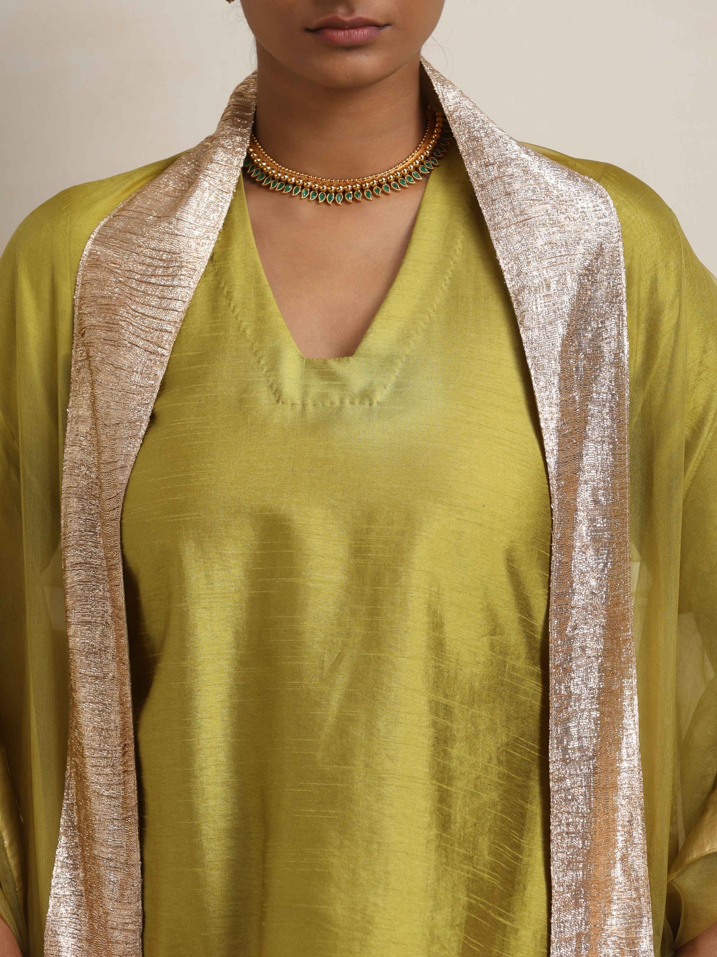 trueBrowns Green Silk Sharara Dupatta Set | Swadesiicart