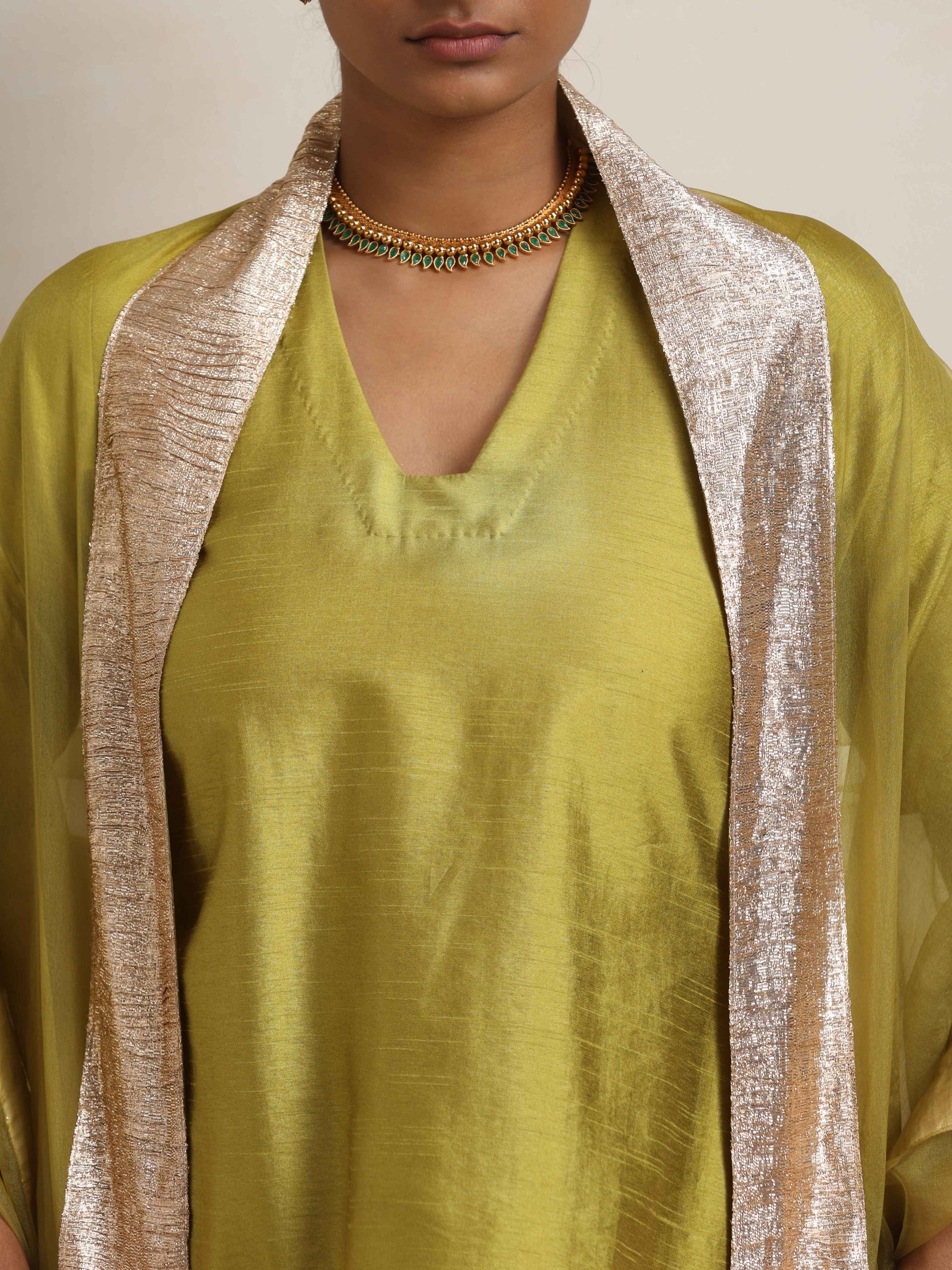 trueBrowns Green Silk Sharara Dupatta Set | Swadesiicart