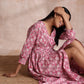 trueBrowns Pink Overall Floral Block Print Cotton Wrap Dress | Swadesiicart