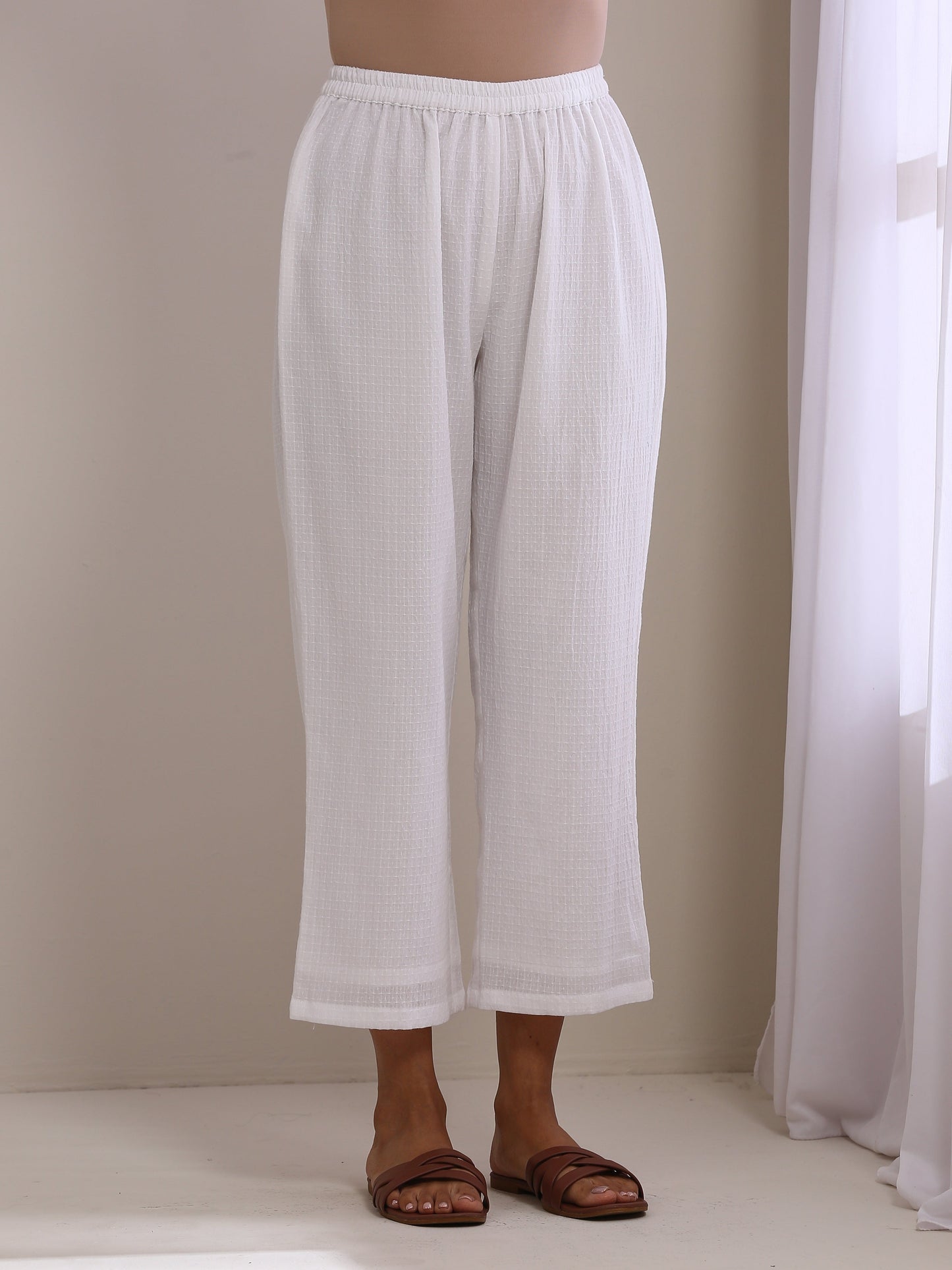 trueBrowns White Dobby Baggy Sleeve Co-Ord Set - Swadesiicart