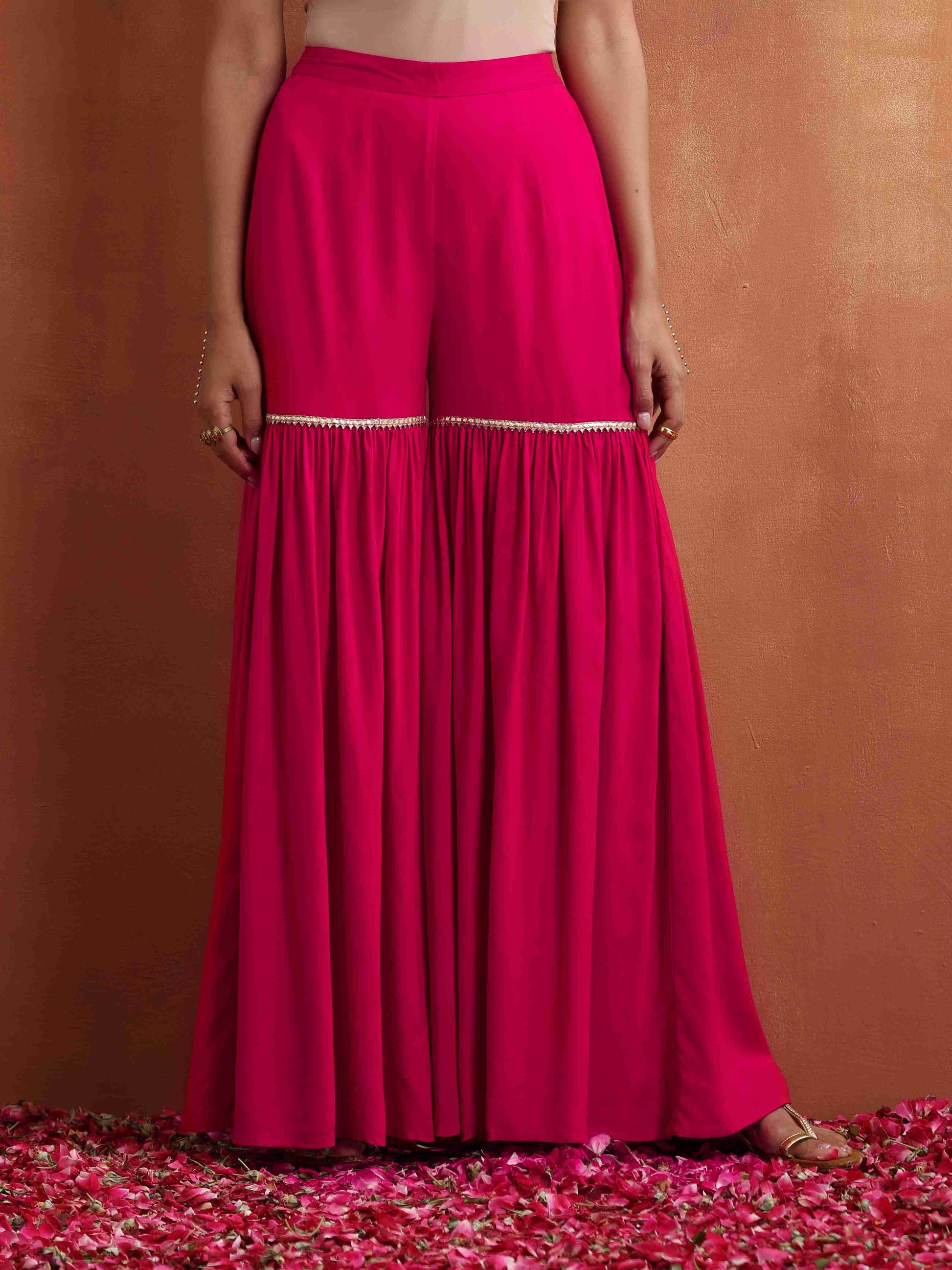 trueBrowns Red Print Sharara Set | Swadesiicart