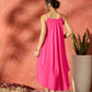 InWeave Black Floral Fuchsia Asymmetrical Dress - Swadesiicart