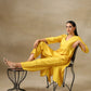 trueBrowns Yellow Textured Silk High Slit Gathered Kurta Set | Swadesiicart