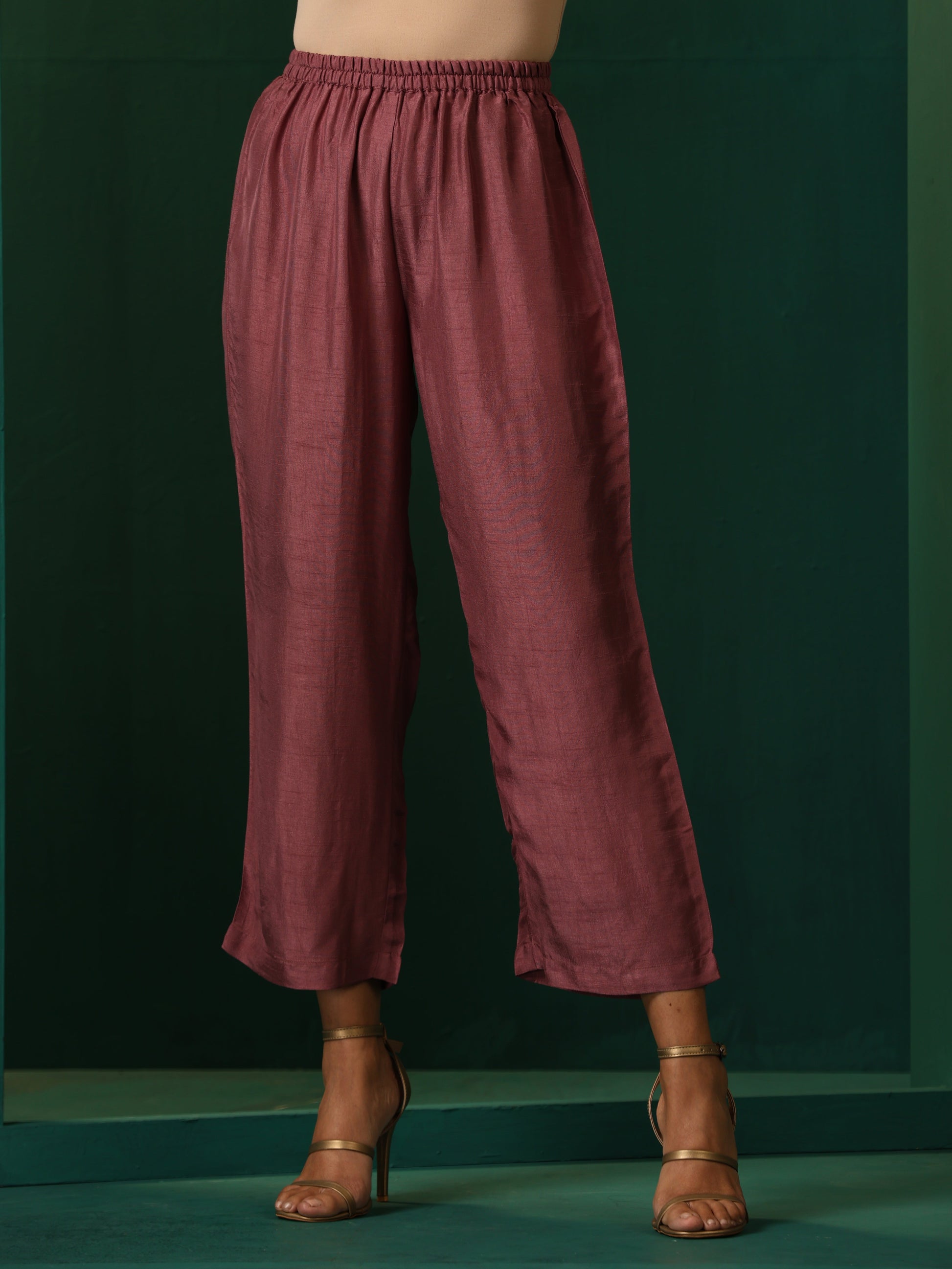 trueBrowns Light Mauve Silk Front Pleat Co-ord Set - Swadesiicart