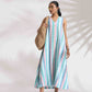 trueBrowns Green Cotton Multi Stripe Flared Dress | Swadesiicart