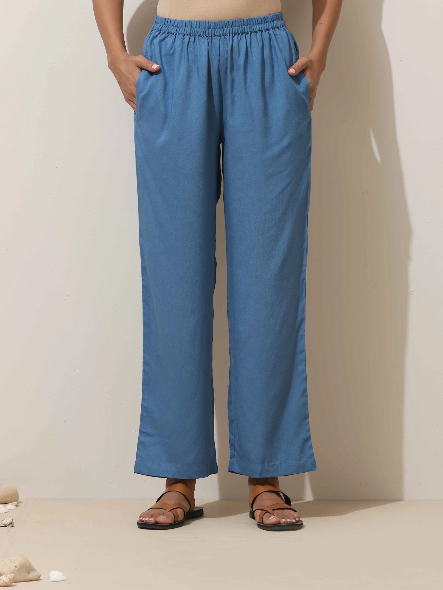 trueBrowns Blue Viscose Solid Co-ord Set - Swadesiicart
