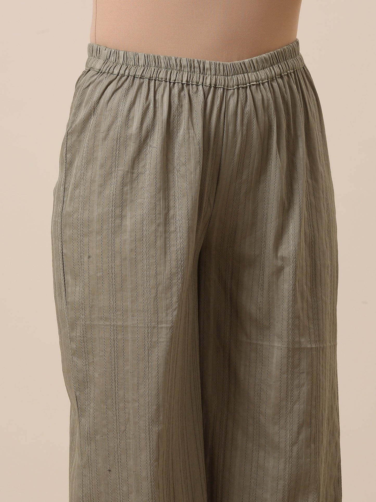 trueBrowns Cotton Olive Green Flared Slit Kurta Pant Set | Swadesiicart