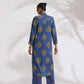 trueBrowns Blue Cotton Print Pleated Kurta Set | Swadesiicart