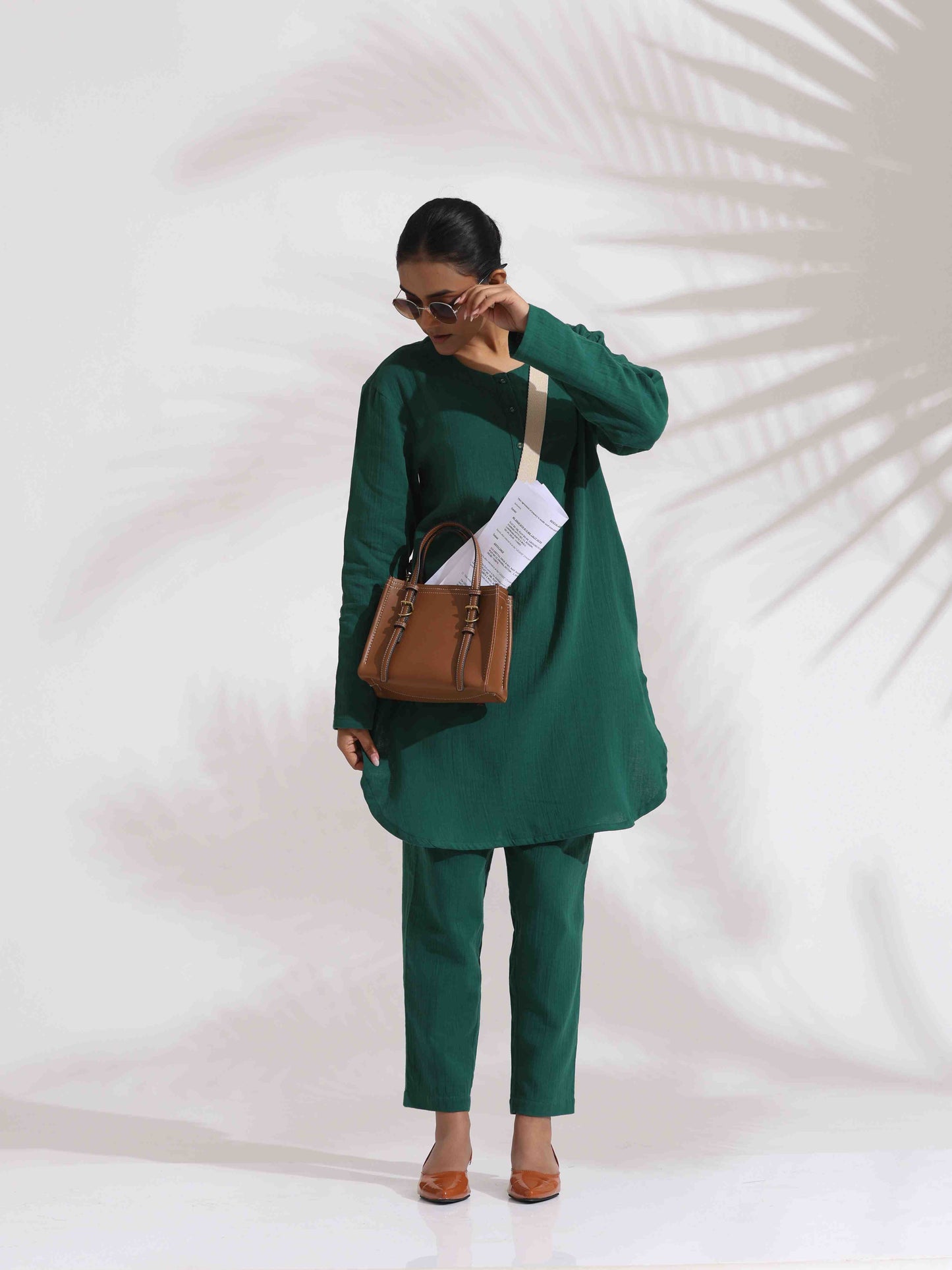 trueBrowns Green Cotton Kurta Co-ord Set - Swadesiicart