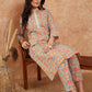 InWeave Women's Light Blue Floral Jaal Gota Work Straight Kurta Pant Set - Swadesiicart