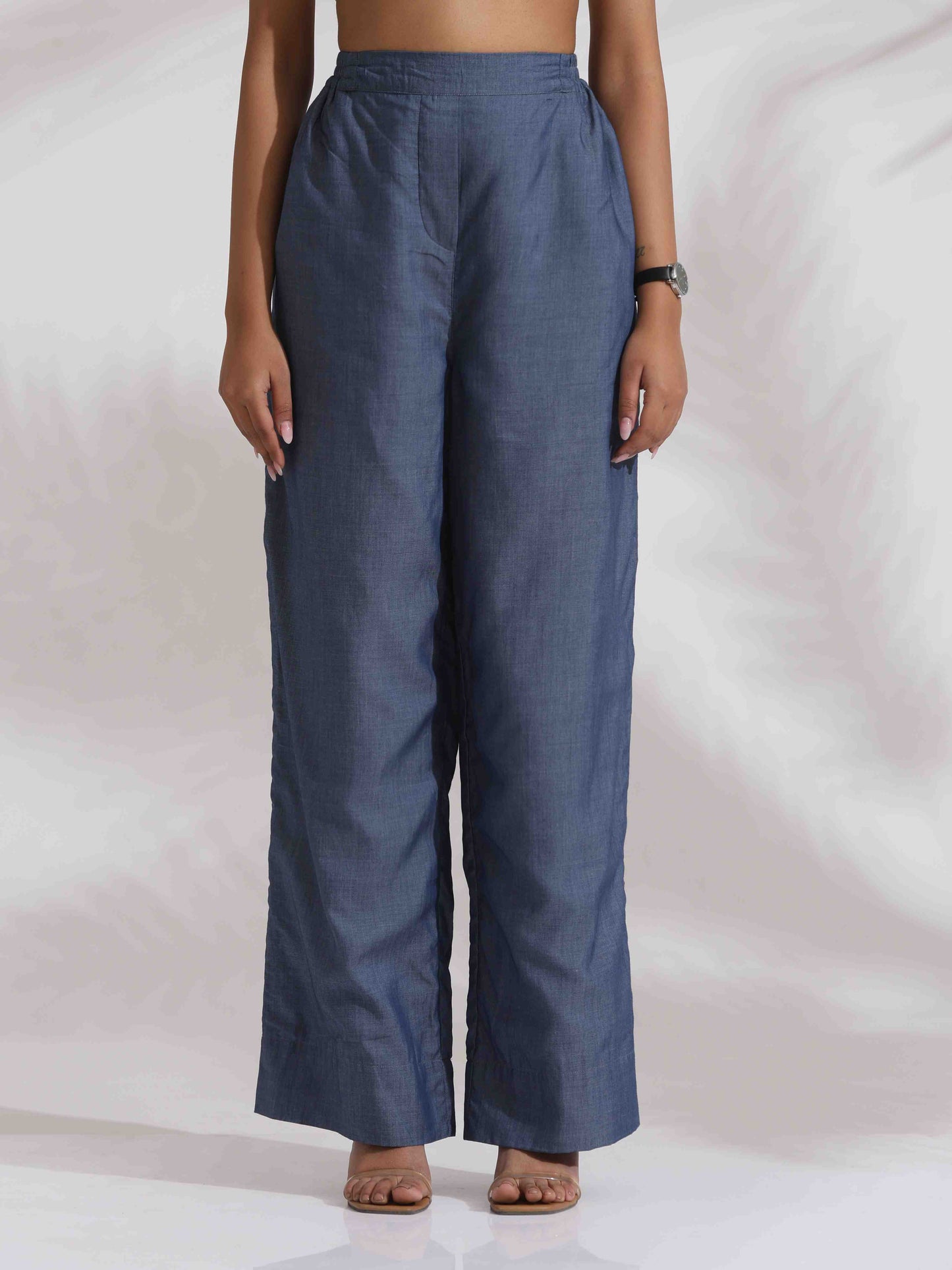 trueBrowns Blue Cotton Check Shirt Top Co-ord Set - Swadesiicart