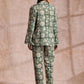 trueBrowns Fern Green Overall Floral Block Print Cotton Pant Suit Set | Swadesiicart