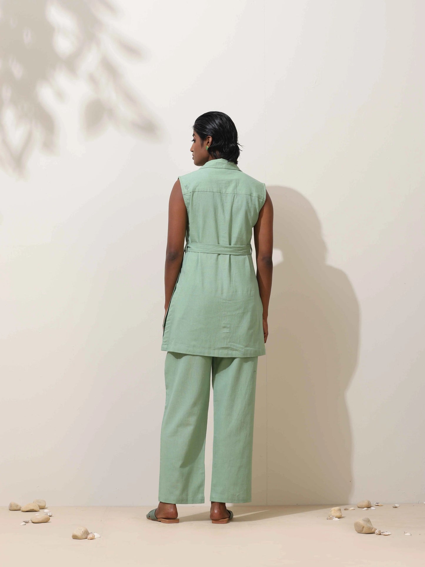 trueBrowns Mint Green Cotton Linen Co-Ord Set - Swadesiicart