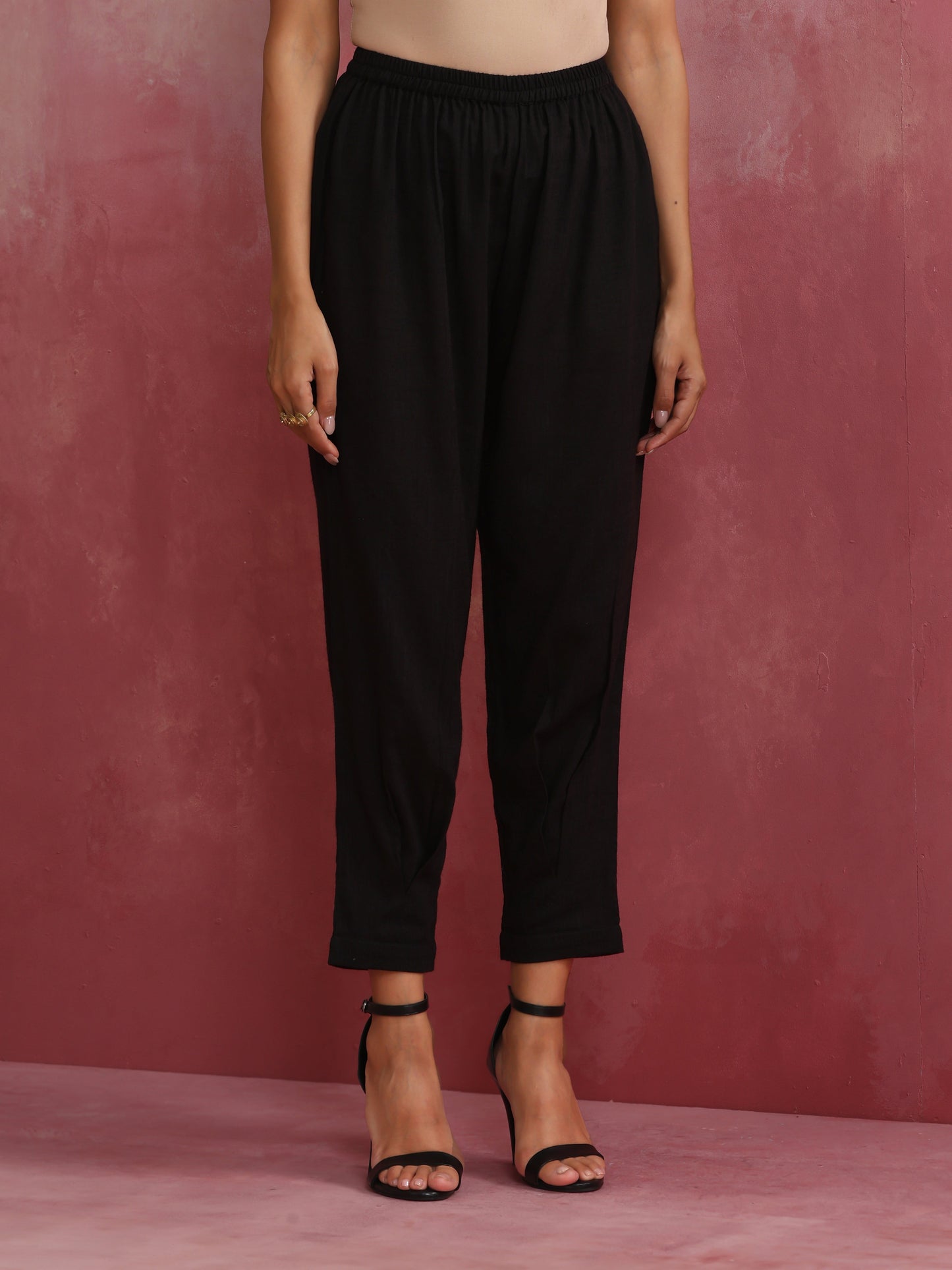 trueBrowns Black Viscose Slub Pleated Kurta Co-ord Set - Swadesiicart