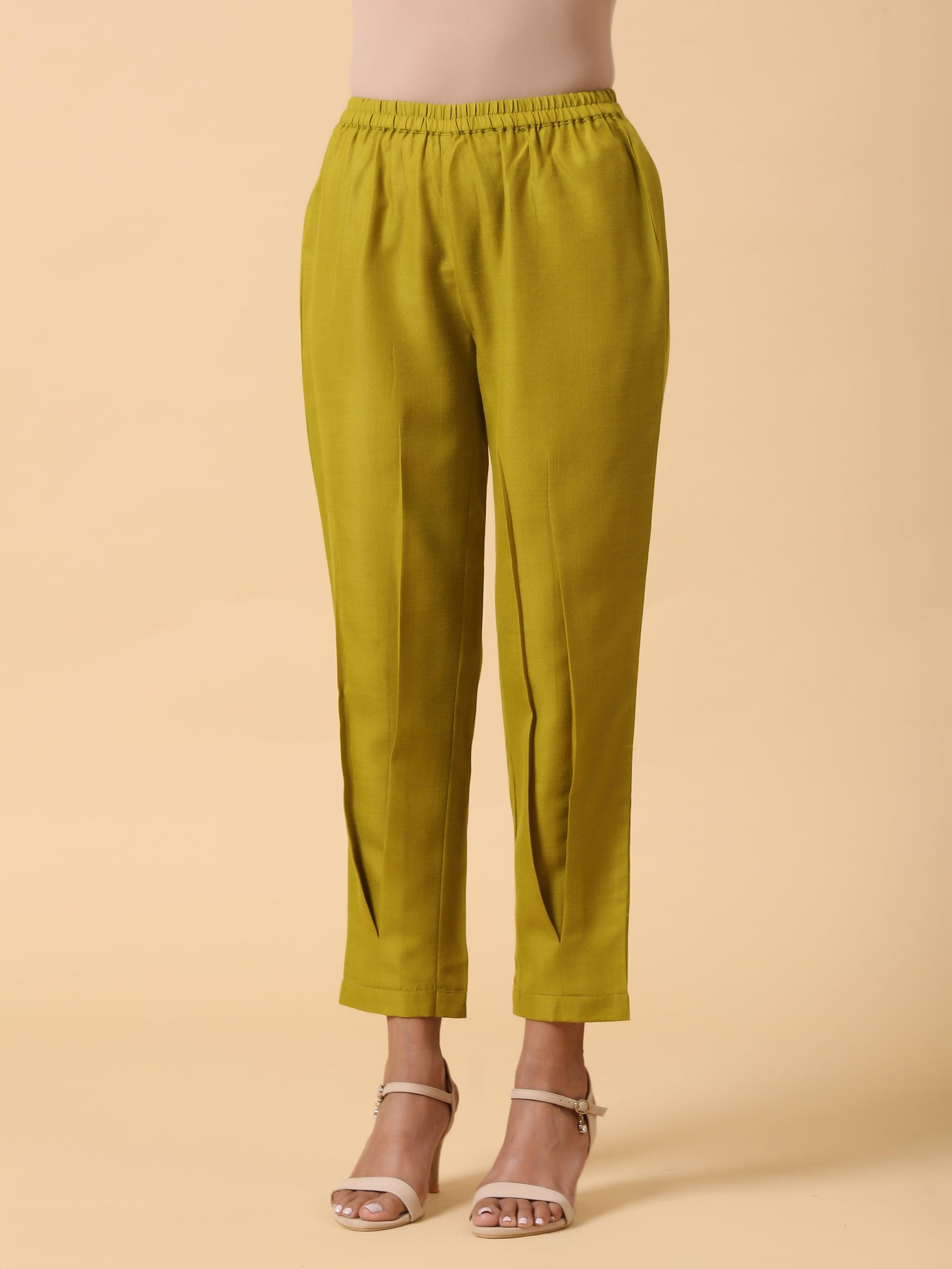 trueBrowns Cotton Linen Lime Green Pleated Co-Ord Set - Swadesiicart