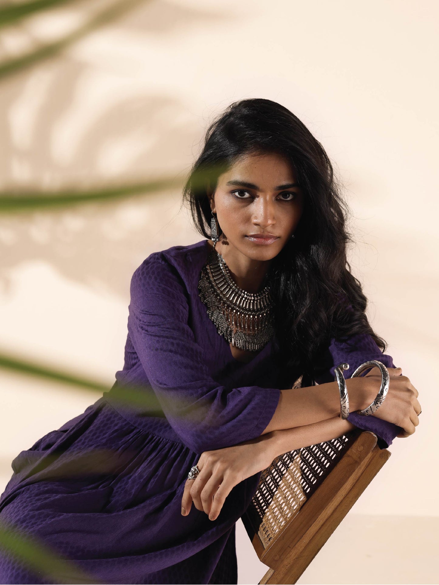 trueBrowns Purple Viscose Dobby Slit Kurta Pant Set | Swadesiicart