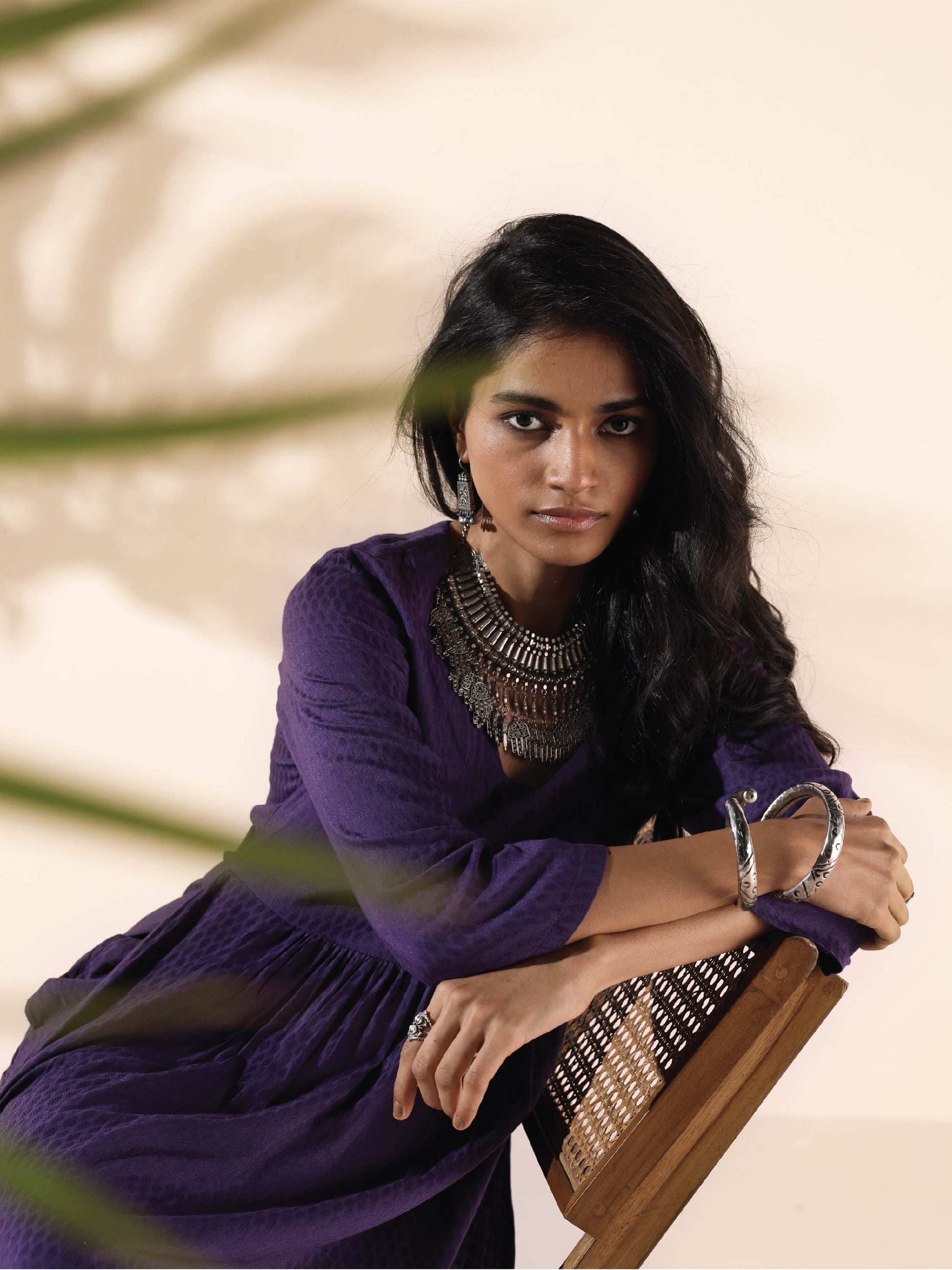 trueBrowns Purple Viscose Dobby Slit Kurta Pant Set | Swadesiicart