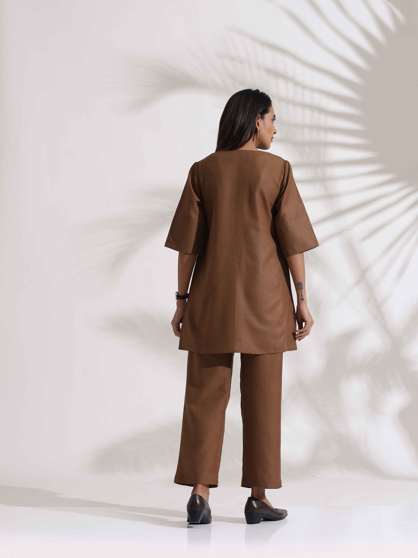 trueBrowns Brown Slub Co-ord Set - Swadesiicart