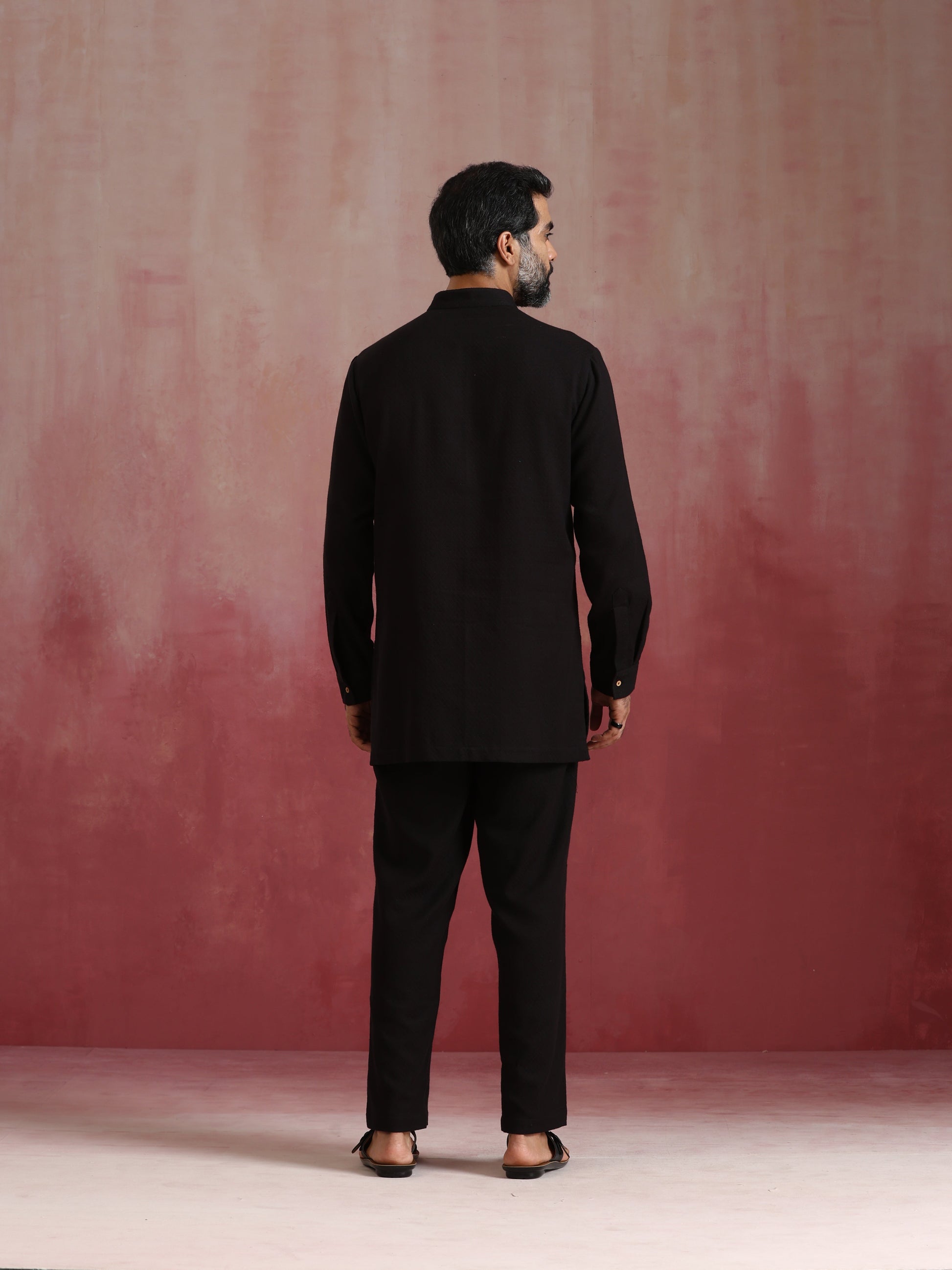trueBrowns Men's Black Cotton Dobby Kurta Co-ord Set - Swadesiicart