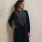 trueBrowns Blue Velvet Floral Embroidered Kurta Pant Dupatta Set | Swadesiicart