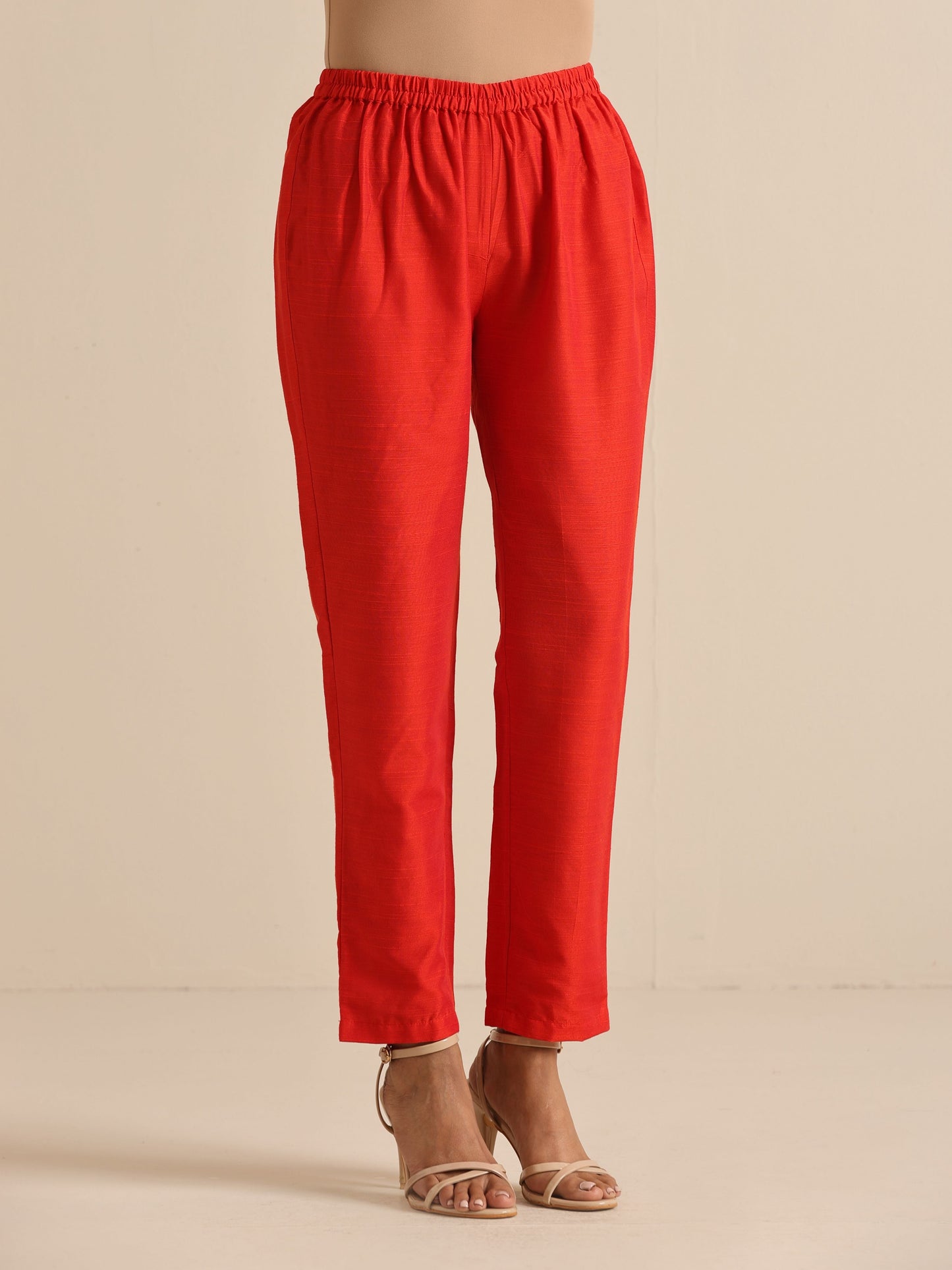trueBrowns Orange Dupion Blend Angrakha Kurta Pant Set | Swadesiicart