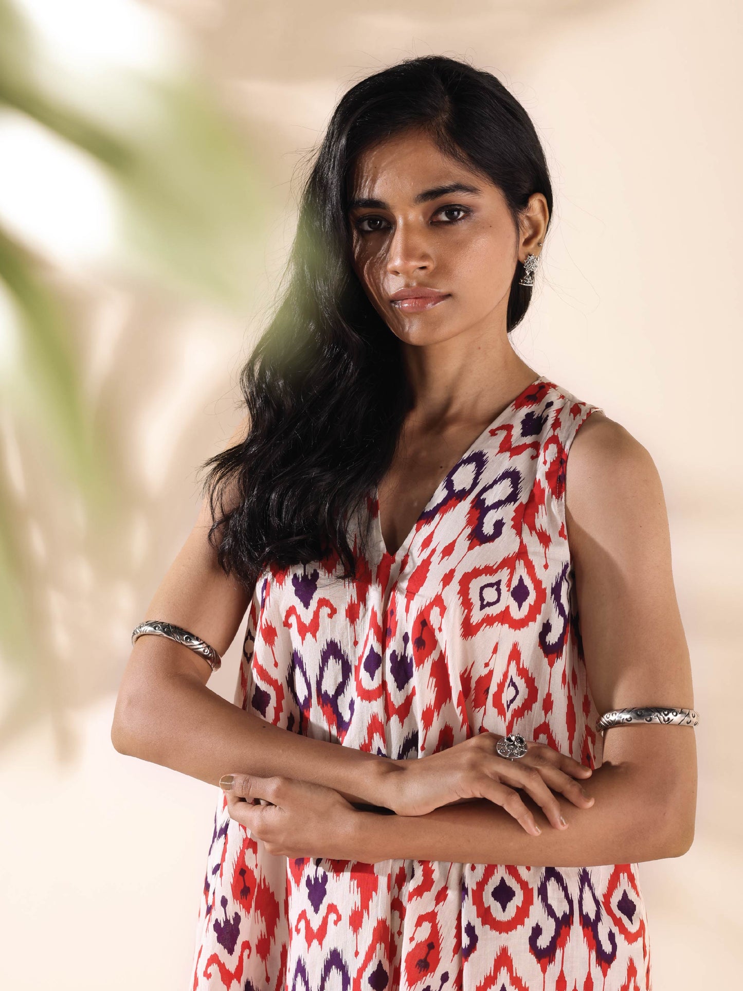 trueBrowns Carrot Cotton Ikat Flared Co-ord Set - Swadesiicart