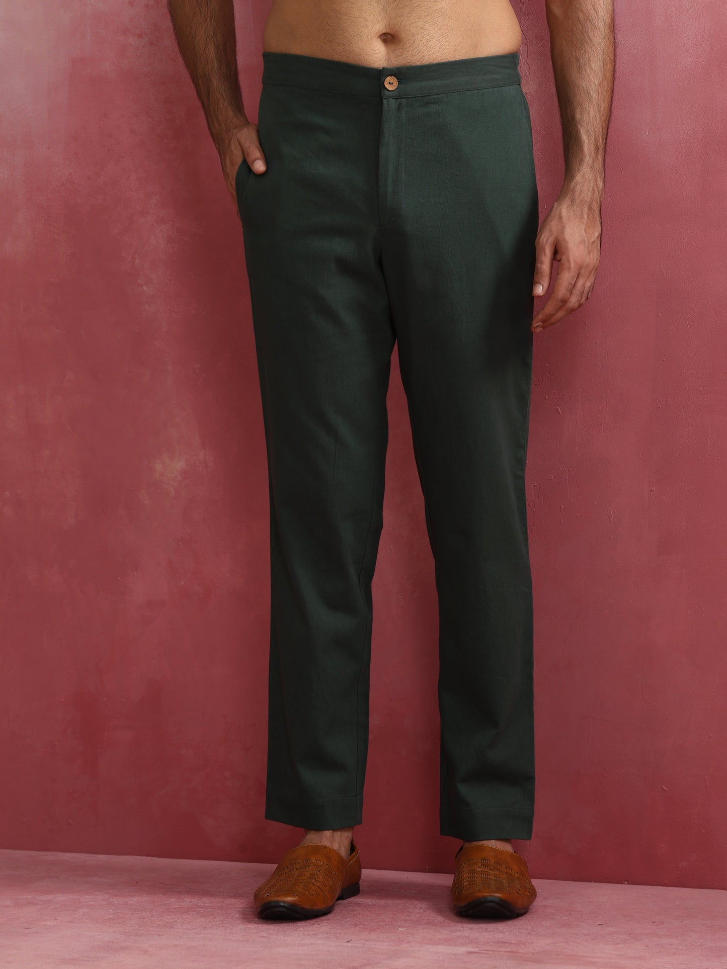 trueBrowns Men's Green Cotton Mandarin Collar Kurta Co-ord set - Swadesiicart