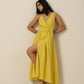 trueBrowns Lime Slub Texture Sleeveless Wrap Dress | Swadesiicart