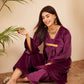 InWeave Women's Wine V Neck Asymmetrical Pleated Velvet Kurta Set - Swadesiicart