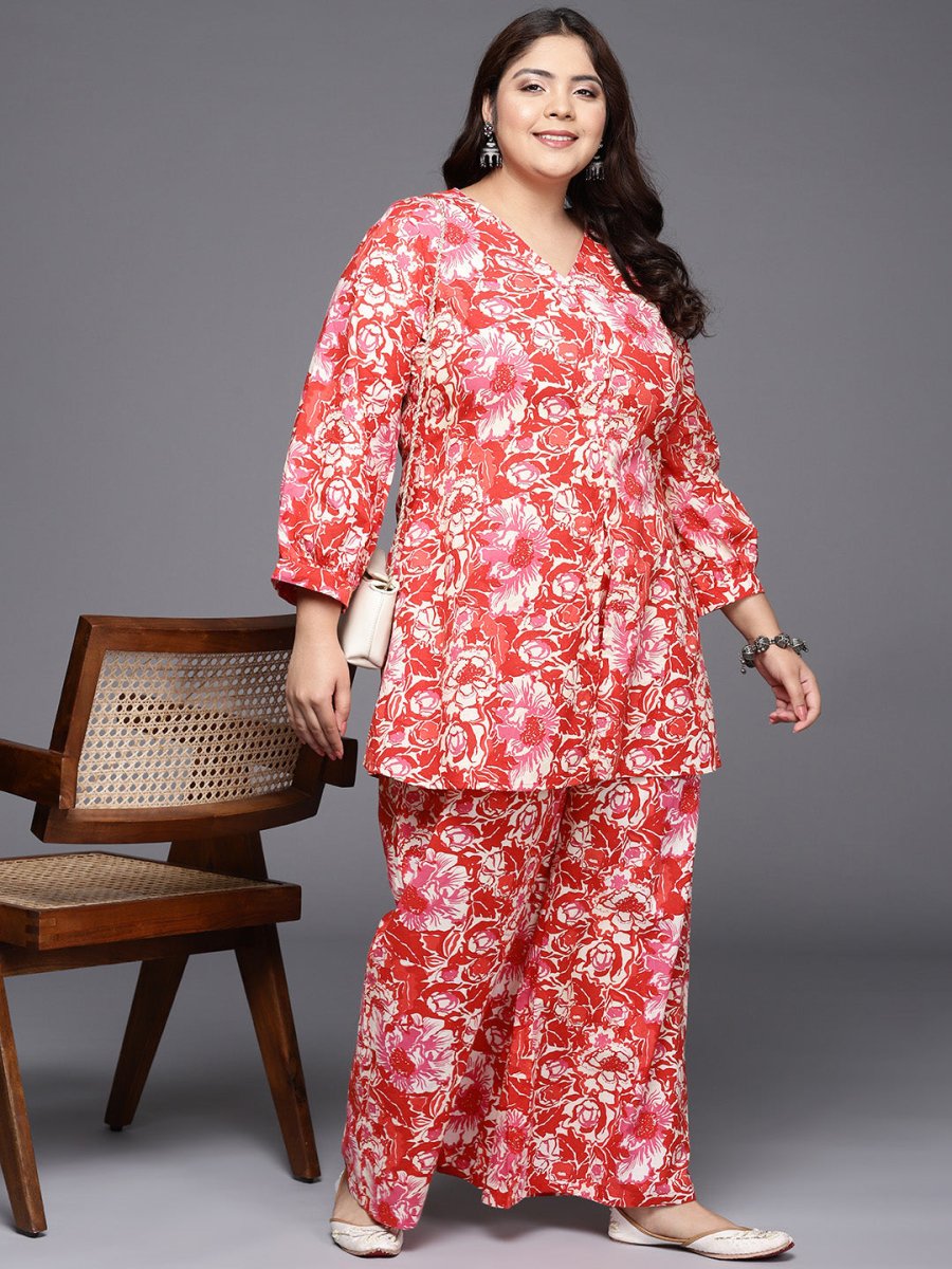 Ahalyaa Women Plus Size Printed Cotton Tunic with Palazzos | Swadesiicart