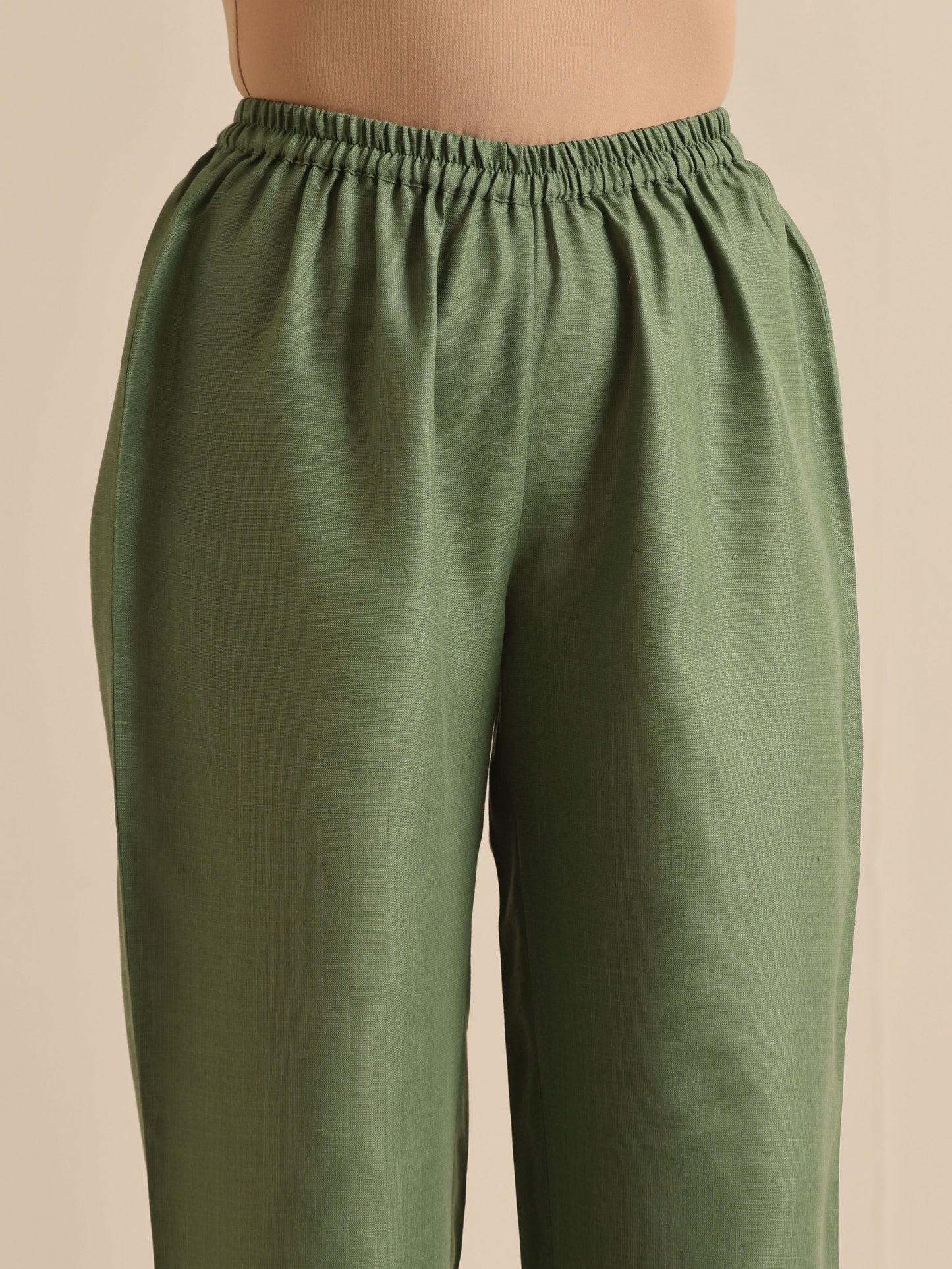 trueBrowns Olive Green Slub Relaxed Placket Co-Ord Set - Swadesiicart