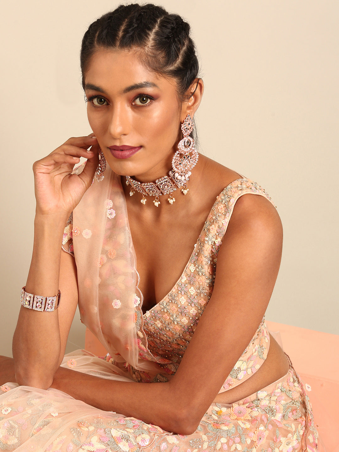 House of Panchhi Peach Net Multi Sequins with heavy Zarkan embroidery Lehenga choli & Dupatta | Swadesiicart