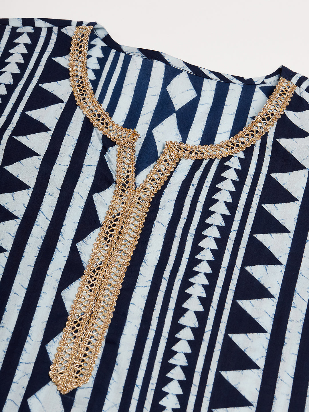 InWeave Women's White Navy Stripe Print Gota Straight Kurta - Swadesiicart