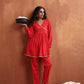 trueBrowns Red Print Angrakha Co-ord Set - Swadesiicart