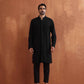 trueBrowns Men's Black Textured Cotton Dobby Front Open Kurta | Swadesiicart