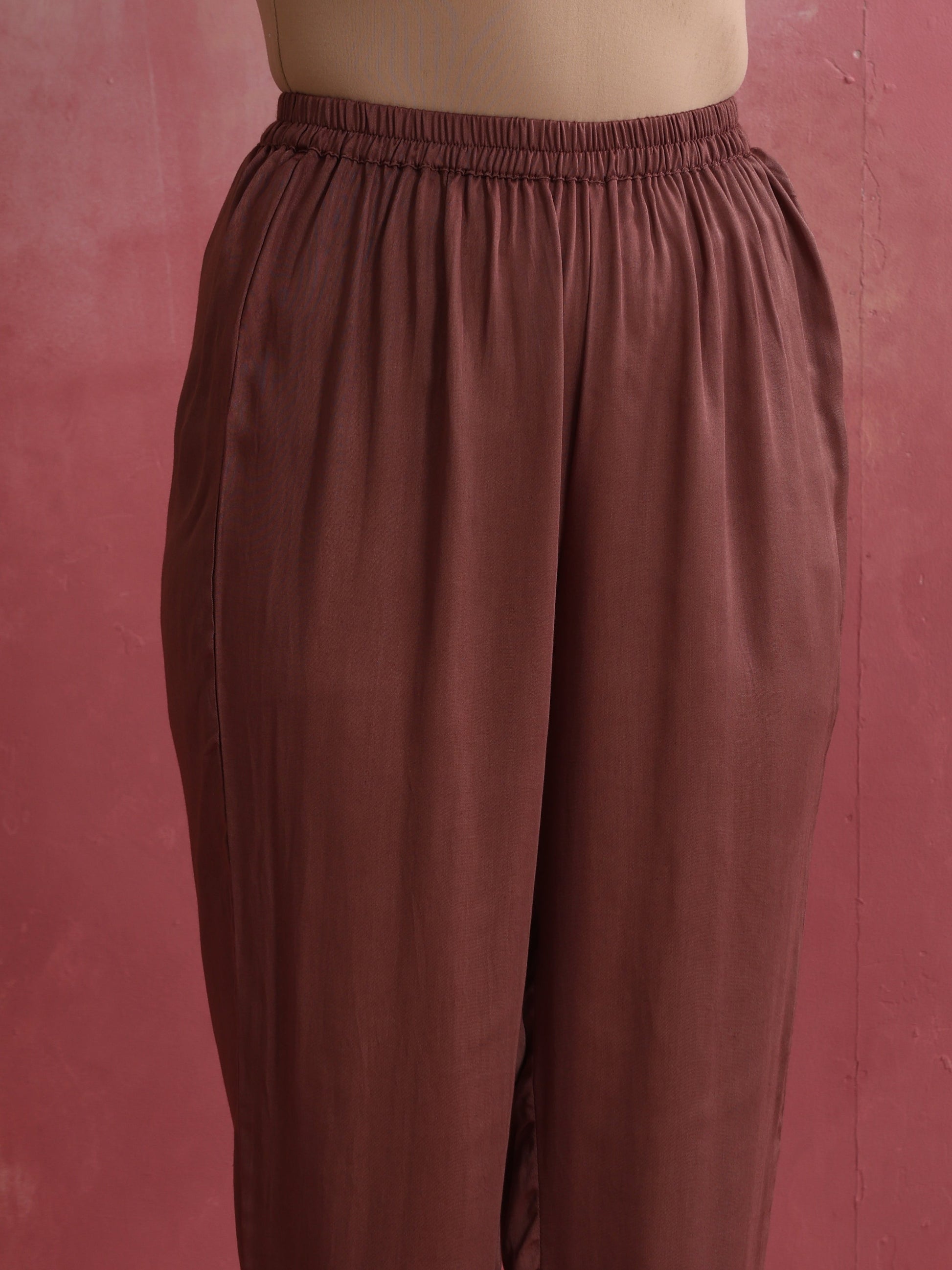 trueBrowns Brown Modal High low Kurta Set | Swadesiicart