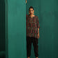 trueBrowns Black Ikat Muslin Silk Printed High Low Co-ord Set - Swadesiicart