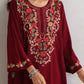trueBrowns Maroon Kashmiri Embroidered Woollen Phiran Kurta | Swadesiicart
