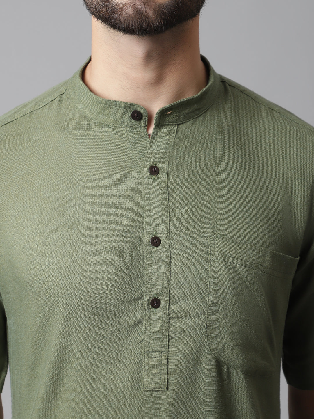 Even Apparels Green Pure Cotton Kurta With Band Collar | Swadesiicart