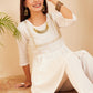 InWeave Women's White Round Neck Square Gota Work Kurta Pant Set - Swadesiicart