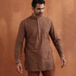 trueBrowns Men's Brown Cotton Dobby Short Kurta | Swadesiicart