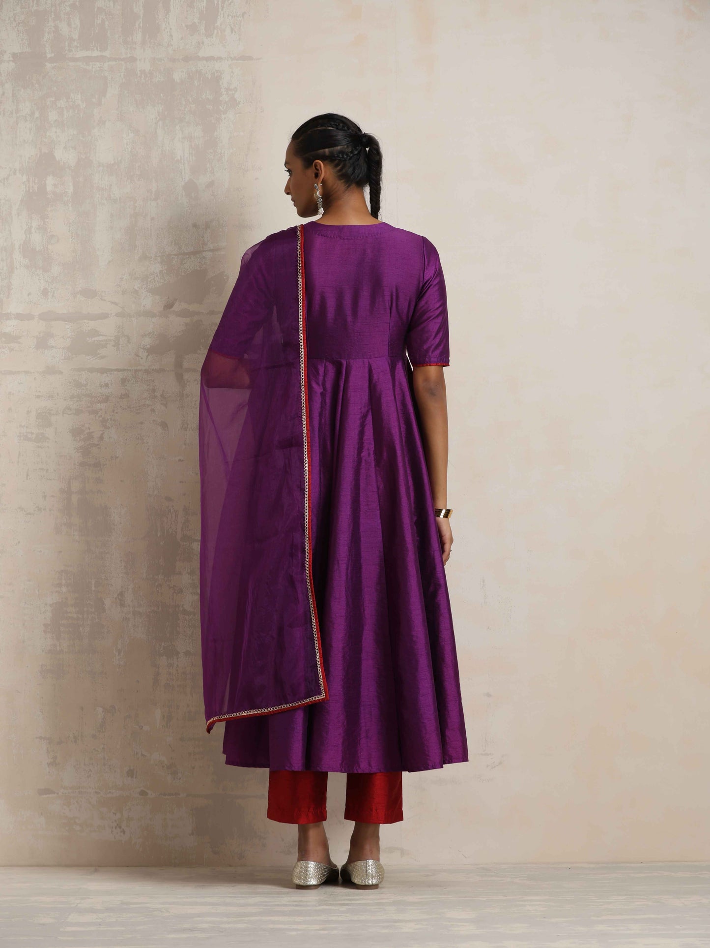 trueBrowns Purple Silk Anarkali Kurta Pant Dupatta Set | Swadesiicart