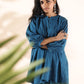 trueBrowns Blue Cotton Dobby Yoke Co-ord Set - Swadesiicart