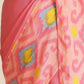 trueBrowns Pink Lime Muslin Ikat Saree | Swadesiicart